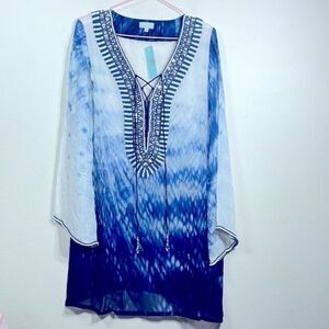 (E1) Debbie Katz, embroidered dress with stones, 100% silk, size S, new with tag